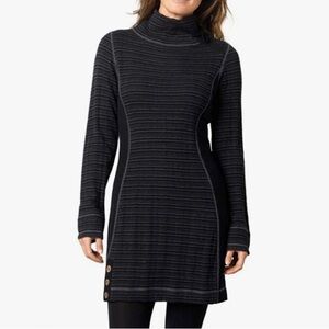 Prana Gray Black Stripe Knit Long Sleeve Turtleneck Tunic Sweater Dress Kelland